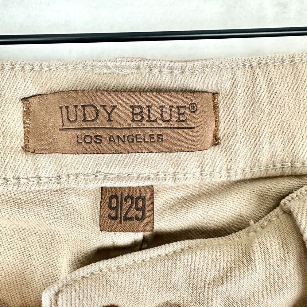 Judy Blue Garment Dyed Crop Wide Leg Jeans Size 9/29 Khaki Stretch Raw Hem - Picture 8 of 10
